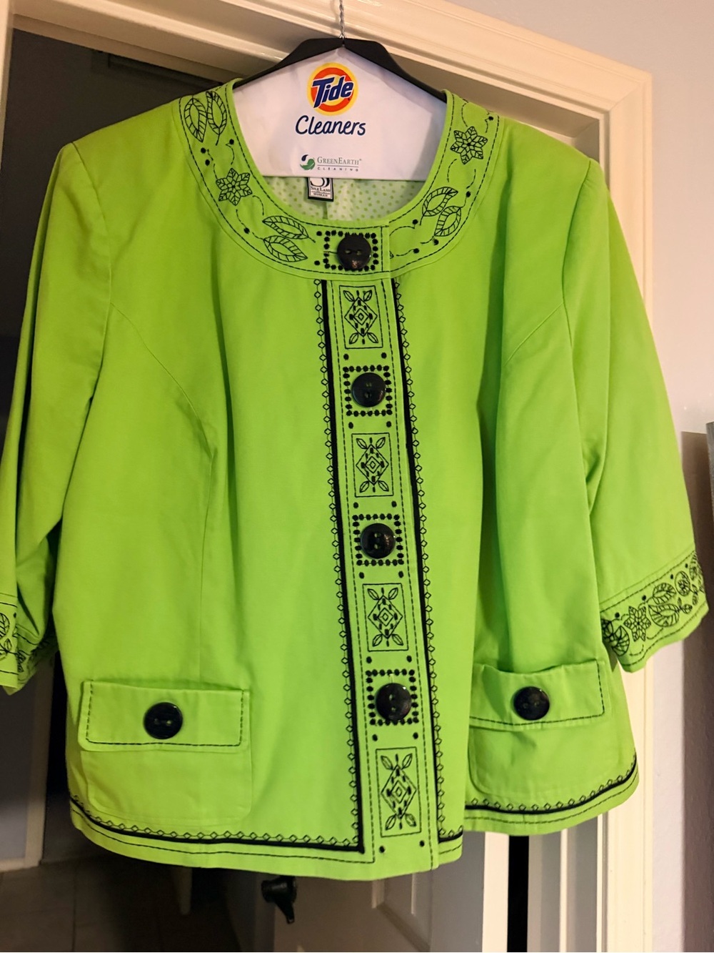 SilkLand Lime Green Jacket 3X Black Embroidered Boho Southwest Blazer